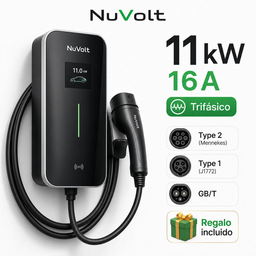 Cargador NuVolt 11 kW trifásico con conector Type 2
