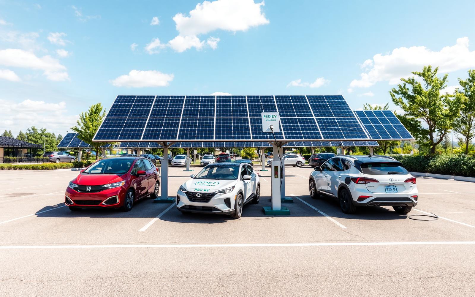 Paneles solares con cargadores y vehículos eléctricos